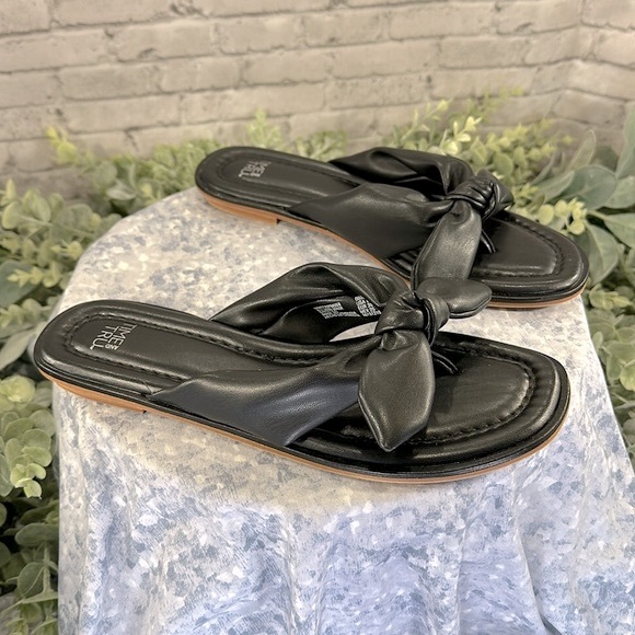 Time and Tru Black Knotted Bow Comfort Flip-Flop Sandals Women’s 8M☀️VGUC☀️ - Picture 8 of 8